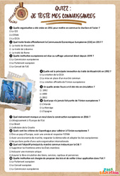 La construction européenne - Fiche de révision Brevet / Quiz : 3eme Secondaire - Cycle 4 - PDF à imprimer