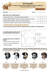 La deuxième guerre mondiale  - Examen Evaluation : 5eme Primaire - Cycle 3 - PDF à imprimer