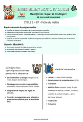 Identifier les risques et les dangers de son environnement - Fiche de préparation - EMC : 1ere Primaire - Cycle 2 - PDF à imprimer
