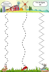 Trio de lignes - Apprendre à découper : 3eme Maternelle - Cycle Fondamental - Cycle 1 - PDF à imprimer