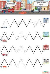 Les véhicules - Lignes brisées - Apprendre à découper : 2eme, 3eme Maternelle - Cycle Fondamental - Cycle 1 - PDF à imprimer