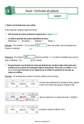 Formules et calculs (Excel) - Niveau 1 - Séquence complète : 3eme Secondaire - Cycle 4 - PDF à imprimer