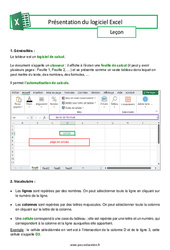 Présentation du logiciel Excel - Séquence complète : 3eme Secondaire - Cycle 4 - PDF à imprimer