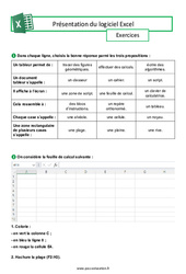 Présentation du logiciel Excel - Exercices : 3eme Secondaire - Cycle 4 - PDF à imprimer