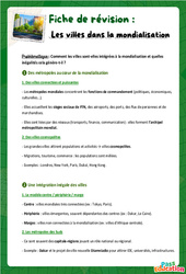 Les villes dans la mondialisation - Fiches de révision : 2eme Secondaire - Cycle 4 - PDF à imprimer