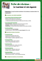 Le tourisme et ses espaces - Fiches de révision : 2eme Secondaire - Cycle 4 - PDF à imprimer