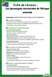 Les dynamiques territoriales de l'Afrique orientale - Fiches de révision : 2eme Secondaire - Cycle 4 - PDF à imprimer