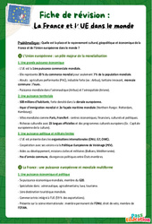 La France et l’UE dans le monde - Fiche de révision Brevet / Quiz : 3eme Secondaire - Cycle 4 - PDF à imprimer