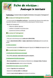Aménager le territoire - Fiche de révision Brevet / Quiz : 3eme Secondaire - Cycle 4 - PDF à imprimer