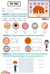 Exercice The Face - Vocabulaire - Exercices - Apprends l'anglais avec Kelly and James : 3eme Maternelle, [Primaire] - Cycle 1 - PDF à imprimer