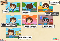 Greetings - Vocabulaire - Cours, Leçon/Flashcard - Apprends l'anglais avec Kelly and James : 3eme Maternelle, [Primaire] - Cycle 2 - PDF à imprimer