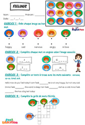 Exercice Feelings - Vocabulaire - Exercices - Apprends l'anglais avec Kelly and James : 3eme Maternelle, [Primaire] - Cycle 1 - PDF à imprimer