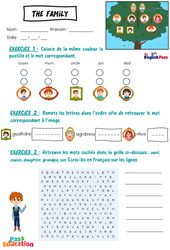 Exercice My family - Exercices - Apprends l'anglais avec Kelly and James : 3eme Maternelle, [Primaire] - PDF à imprimer
