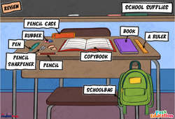 School supplies - Vocabulaire - Cours, Leçon/Flashcard - Apprends l'anglais avec Kelly and James : 3eme Maternelle, [Primaire] - PDF à imprimer