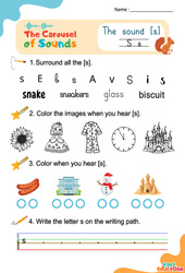 Le son [s] - Phonologie anglaise - Carousel of Sounds - Vidéo interactive + Fiche : 3eme Maternelle, [Primaire] - Cycle 2 - PDF à imprimer