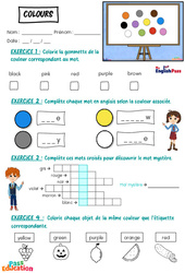Colours - Vocabulaire - Exercices - Apprends l'anglais avec Kelly and James : 3eme Maternelle, [Primaire] - PDF à imprimer