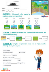 Nature - Vocabulaire - Exercices - Apprends l'anglais avec Kelly and James : 3eme Maternelle, [Primaire] - PDF à imprimer
