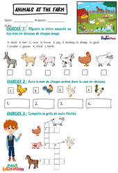 Animals at the Farm - Vocabulaire - Exercices - Apprends l'anglais avec Kelly and James : 3eme Maternelle, [Primaire] - PDF à imprimer