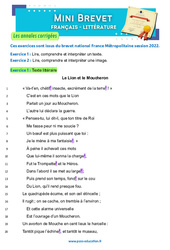 Le lion et le moucheron - J. de La Fontaine - Mini - brevet - Français - Annales corrigées : 3eme Secondaire - Cycle 4 - PDF à imprimer