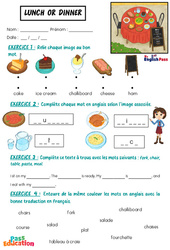 At lunch or dinner - Vocabulaire - Exercices - Apprends l'anglais avec Kelly and James : 3eme Maternelle, [Primaire] - Cycle 2 - PDF à imprimer