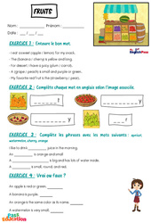 Fruits - Vocabulaire - Exercices - Apprends l'anglais avec Kelly and James : 3eme Maternelle, [Primaire] - Cycle 2 - PDF à imprimer