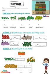 Vegetables - Vocabulaire - Exercices - Apprends l'anglais avec Kelly and James : 3eme Maternelle, [Primaire] - Cycle 2 - PDF à imprimer