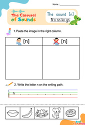 Le son [n] - Phonologie anglaise - Carousel of Sounds - Vidéo interactive + Fiche : 3eme Maternelle, [Primaire] - PDF à imprimer
