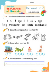 Vidéo interactive /k/ c k ck ch que - Carousel of Sounds - Vidéo interactive + Fiche + Poster : 3eme Maternelle, [Primaire]