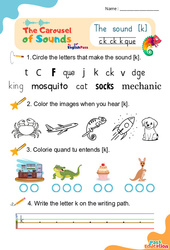Le son [k] c k - Phonologie anglaise - Carousel of Sounds - Vidéo interactive + Fiche : 3eme Maternelle, [Primaire] - PDF à imprimer