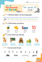 Le son [e] - Phonologie anglaise - Carousel of Sounds - Vidéo interactive + Fiche : 3eme Maternelle, [Primaire] - PDF à imprimer