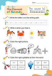 Le son [s] s ss se ce - Phonologie anglaise - Carousel of Sounds - Vidéo interactive + Fiche : 3eme Maternelle, [Primaire]