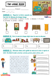 The living room - Vocabulaire - Exercices - Apprends l'anglais avec Kelly and James : 3eme Maternelle, [Primaire] - Cycle 2 - PDF à imprimer