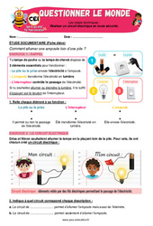 Réaliser un circuit électrique en toute sécurité - Exercices - Apis & ses amis : 2eme Primaire - Cycle 2 - PDF à imprimer