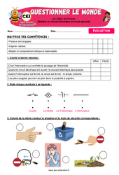 Réaliser un circuit électrique en toute sécurité - Examen Evaluation - Apis & ses amis : 2eme Primaire - Cycle 2 - PDF à imprimer