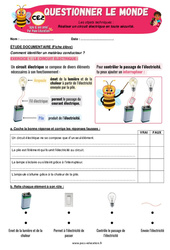 Réaliser un circuit électrique en toute sécurité - Exercices - Apis & ses amis : 3eme Primaire - Cycle 2 - PDF à imprimer