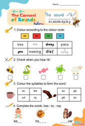 Vidéo interactive /ē/ e i ea ee ey ie y - Carousel of Sounds - Vidéo interactive + - Fiches + Poster : 3eme Maternelle, [Primaire]