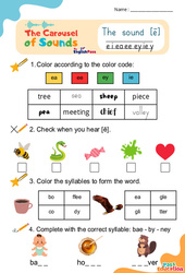 Le son [ē] e i ea ee ey ie y - Phonologie anglaise - Carousel of Sounds - Vidéo interactive + Fiche : 3eme Maternelle, [Primaire]