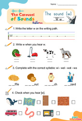Le son [w] - Phonologie anglaise - Carousel of Sounds - Vidéo interactive + Fiche : 3eme Maternelle, [Primaire]
