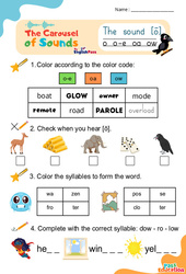 Le son [ō] o o - e oa ou ow - Phonologie anglaise - Carousel of Sounds - Vidéo interactive + Fiche : 3eme Maternelle, [Primaire] - PDF à imprimer