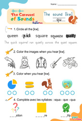 Le son [kw] qu - Phonologie anglaise - Carousel of Sounds - Vidéo interactive + Fiche : 3eme Maternelle, [Primaire]