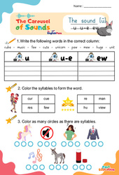 Le son [ū] u u - e ew - Phonologie anglaise - Carousel of Sounds - Vidéo interactive + Fiche : 3eme Maternelle, [Primaire] - PDF à imprimer