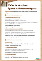 Byzance et l’Europe carolingienne - Fiche de révision Brevet / Quiz : 1ere Secondaire - Cycle 4 - PDF à imprimer