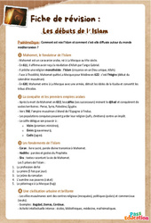 La naissance et la diffusion de l’islam - Fiche de révision Brevet / Quiz : 1ere Secondaire - Cycle 4 - PDF à imprimer