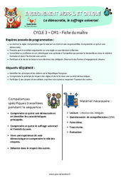 Séquence - Fiche de préparation La démocratie, le suffrage universel - Séquence - Fiche de préparation - EMC : 4eme Primaire - PDF à imprimer