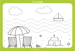 A la plage - Graphismes ludiques : 2eme, 3eme Maternelle - Cycle Fondamental - PDF à imprimer
