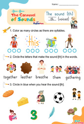 Exercice Le son [th] voiced - Phonologie anglaise - Carousel of Sounds - Vidéo interactive + Fiche : 3eme Maternelle, [Primaire]