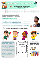 Les symboles de la République- Fiches le drapeau et l’hymne - Exercices - EMC : 1ere Primaire - PDF à imprimer