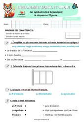 Les symboles de la République- Fiches le drapeau et l’hymne - Examen Evaluation - EMC : 1ere Primaire - PDF à imprimer