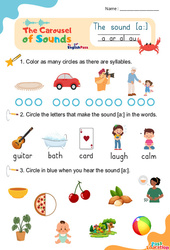 Le son [a:] a ar al au - Phonologie anglaise - Carousel of Sounds - Vidéo interactive + Fiche : 3eme Maternelle, [Primaire] - PDF à imprimer