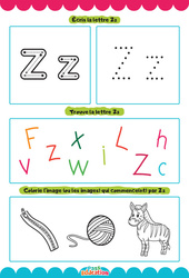 Lettre Z - Apprendre à écrire les lettres -  Maternelle : 2eme, 3eme Maternelle - Cycle Fondamental - PDF à imprimer